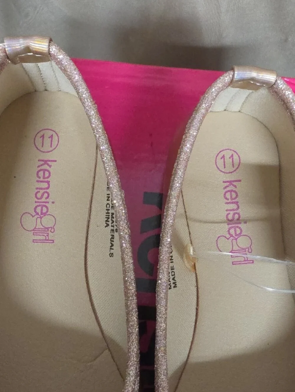 BRAND NEW Kensie Girl Size 11 Rose Gold Iridescent Ballet Flats with Glitter Bow